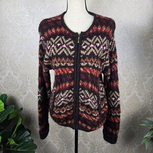Dressbarn Size Large Multicolor Patterned Striped Zip Front Cardigan Sweater